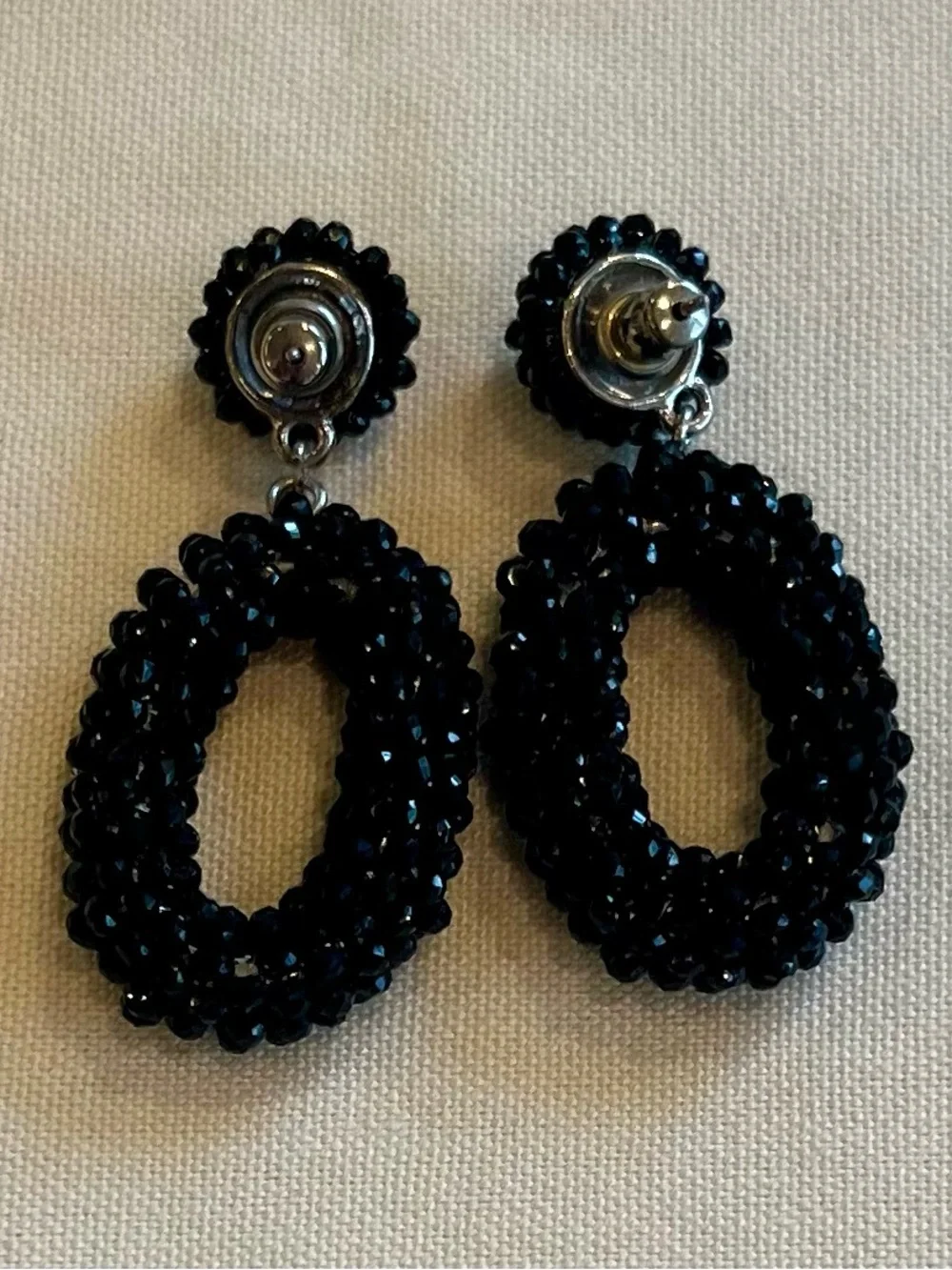 Vintage Black Beaded Hoop Drop Earrings - Women Jewelry - Picture 4 of 16